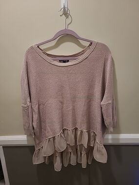 American Eagle Women's Peach Beige Knit Sweater Top Ruffle Detail Large